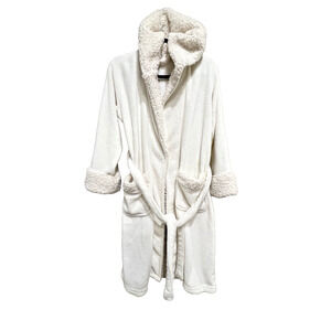 Pottery Barn Robe Unisex ivory Sherpa Lined Plush Fleece Bathrobe Lounge hoodie